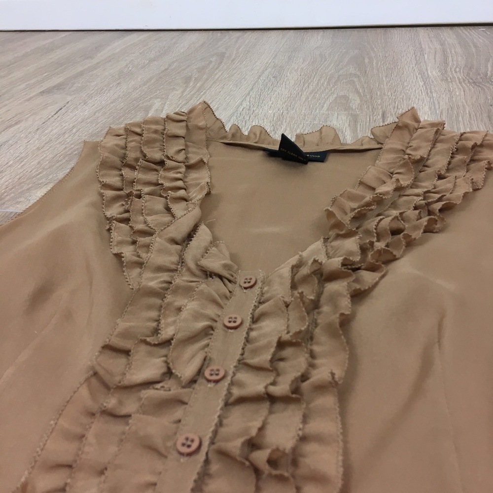 Grace Dane Lewis 100% Silk Carmel Ruffle Tank Cami - Picture 3 of 6